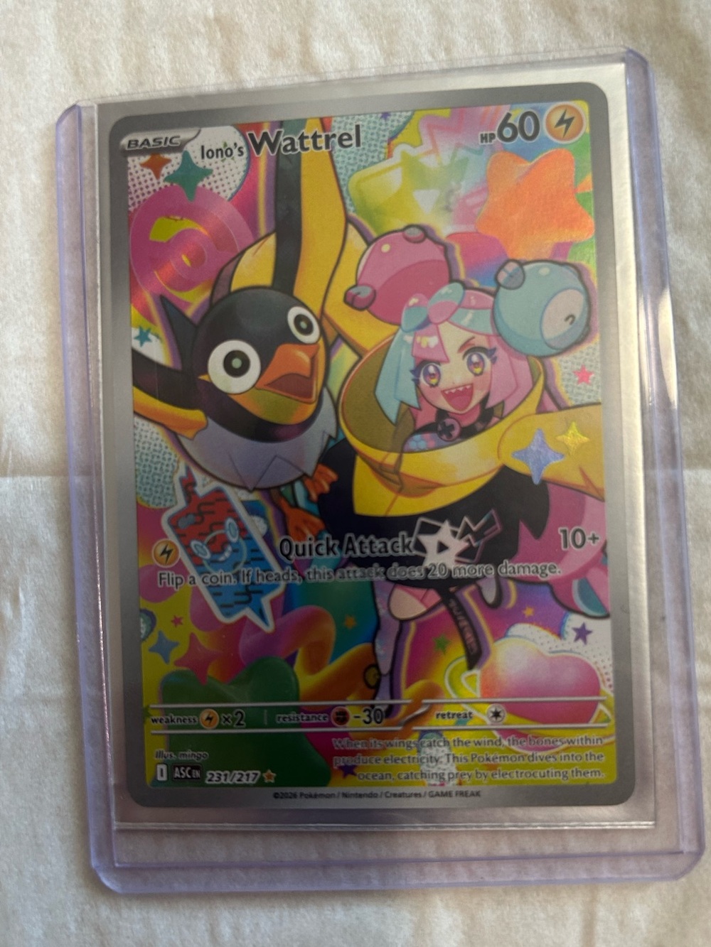 Pokemon Wattrel Full Art Card - Yellow, Pink, Blue, Black, Orange